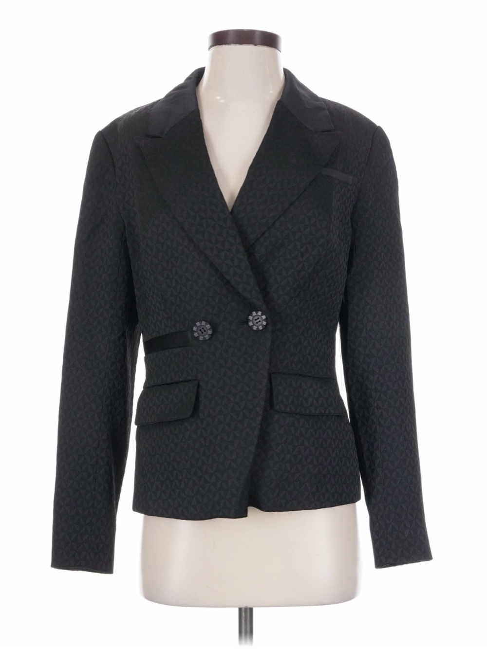 Women's Black Textured Double-Button Blazer